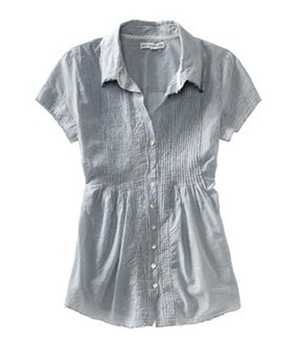 Aeropostale Womens Pinstripe Pleated Button Up Shirt navyni L