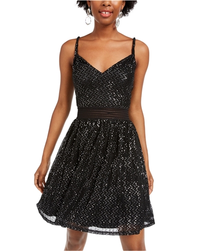 City Studio Womens Sequin Fit & Flare Dress black 1