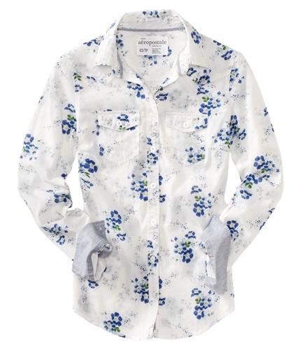 Aeropostale Womens Long Sleeve Floral Print Button Up Shirt floralblue S
