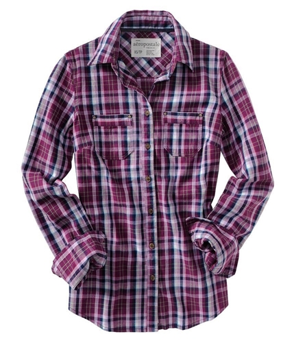 Aeropostale Womens Flannel Long Sleeve Button Up Shirt electric S