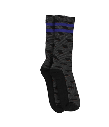 Perry Ellis Mens Geometric W/Stripe Midweight Socks black 7-12