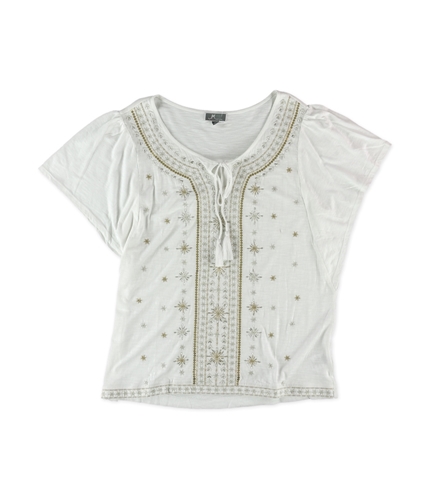 JM Collection Womens Embellished Fringe Tie Tunic Blouse white M