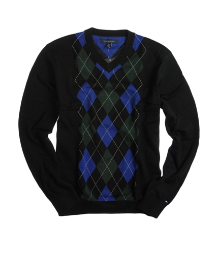 Tommy Hilfiger Mens Eby Argyle V-neck Knit Sweater blue M