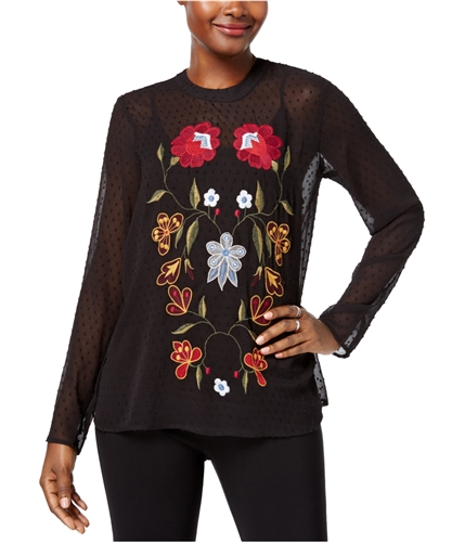 Olivia & Grace Womens Embroidered Tunic Blouse blackmulti S