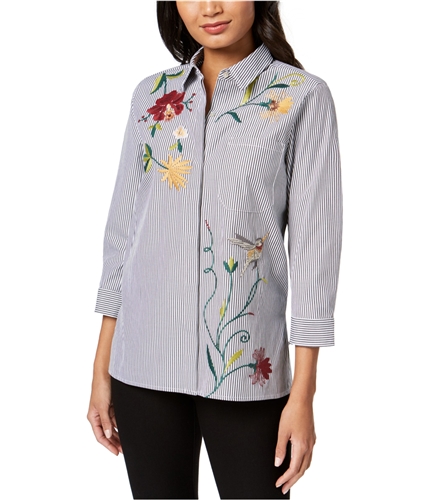 Olivia & Grace Womens Embroidered Button Up Shirt blkwhite S