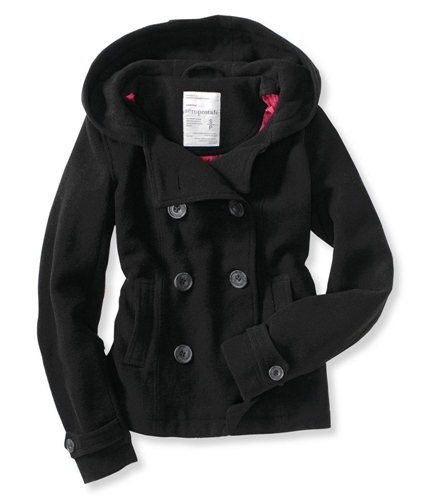 Aeropostale Womens Solid Wool Blend Pea Coat black XS