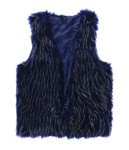 Lapis Womens Two Tone Fuzzy Faux Fur Vest bluewht M