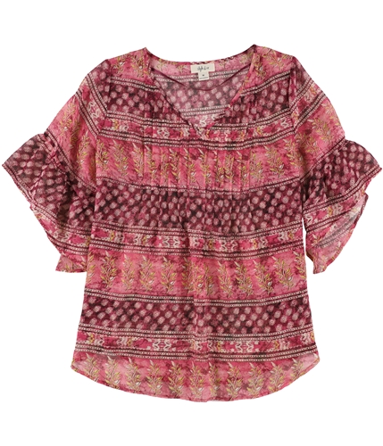 Style&co. Womens Printed Pleated Knit Blouse pink M