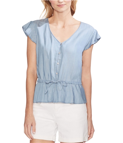 Vince Camuto Womens Drawstring Button Down Blouse blue XS