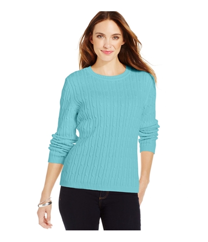 Karen Scott Womens Cable Knit Pullover Sweater angelblue XS