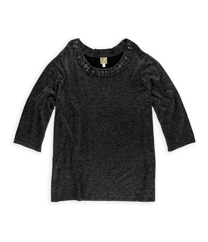 JM Collection Womens Metallic Pullover Sweater ebonyblack 3XL