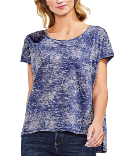 Vince Camuto Womens High-Low Tye Dye Basic T-Shirt blue XS