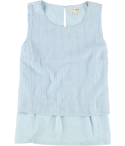 maison Jules Womens Embroidered Baby Doll Blouse babyblue M