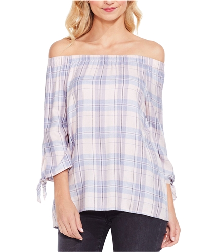 Vince Camuto Womens Plaid Knit Blouse newivory XXS