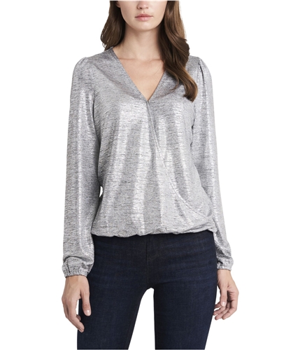 Vince Camuto Womens Shine Pullover Blouse silver XXS