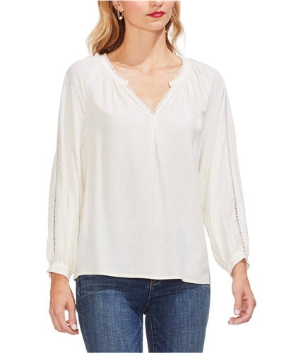 Vince Camuto Womens Diamond Print Pullover Blouse ivory S