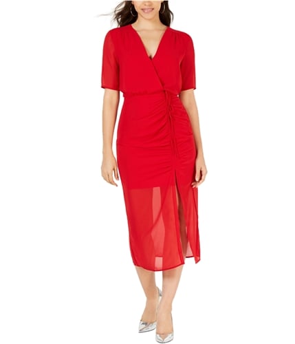 Leyden Womens Ruched Midi Dress red XS