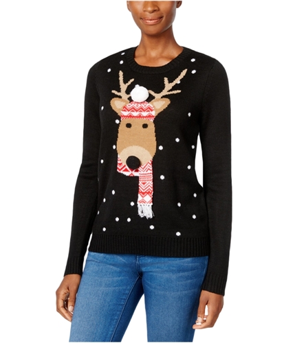 Karen Scott Womens Reindeer Pullover Sweater deepblack PL
