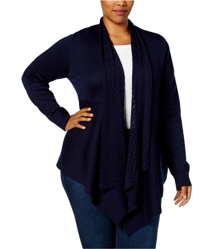 Karen Scott Womens Pointelle Cardigan Sweater intrepidblue 2X