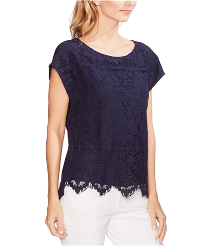 Vince Camuto Womens Lace Overlay Pullover Blouse darkblue XS