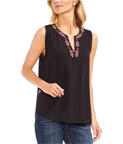 Vince Camuto Womens Embroidered Pullover Blouse black XL