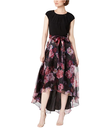 SLNY Womens Floral High-Low Dress black 12