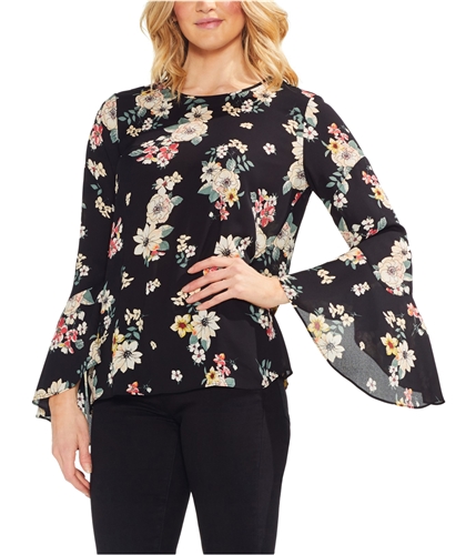 Vince Camuto Womens Floral Story Pullover Blouse richblack S