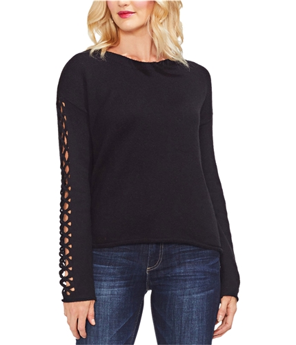 Vince Camuto Womens Lattice Sleeve Pullover Sweater richblack S