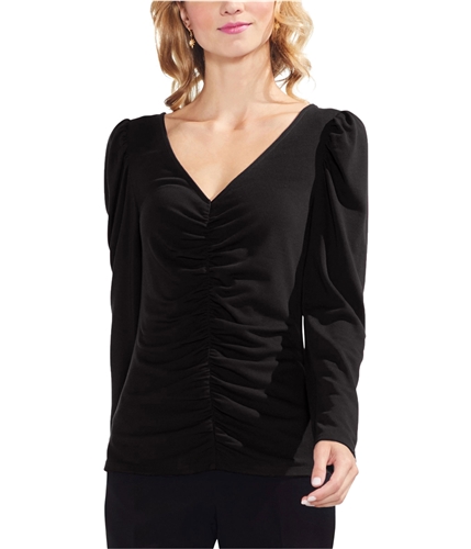 Vince Camuto Womens Shoulder Cinched Pullover Blouse black XXS