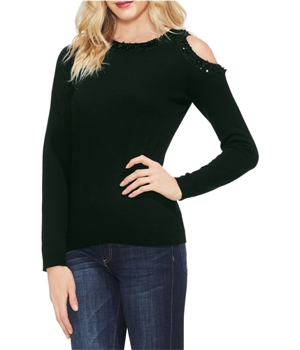 Vince Camuto Womens Embellished Neckline Pullover Sweater black S