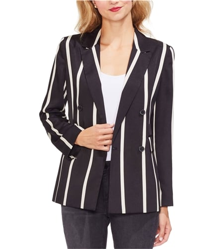 Vince Camuto Womens Dramatic Stripe Double Breasted Blazer Jacket black 2