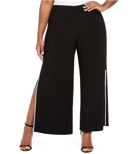 MSK Womens Rhinestone Trim Casual Trouser Pants black 1X/27