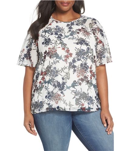 Vince Camuto Womens Heirloom Garden Pullover Blouse darkblue 1X