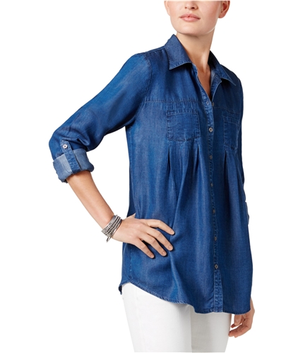 Style&co. Womens Tab-Sleeve Button Up Shirt mediumrinse L