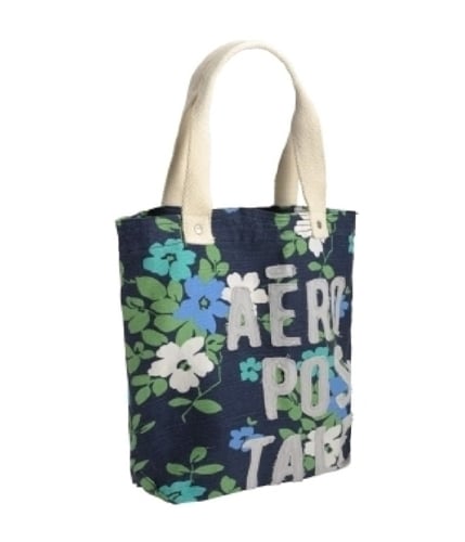 Aeropostale Womens Embroidered Floral Tote Handbag Purse navyblue