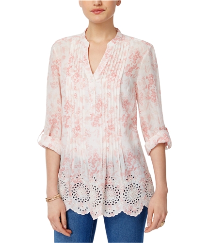 Style&co. Womens Floral Pullover Blouse janegrdnwhite L