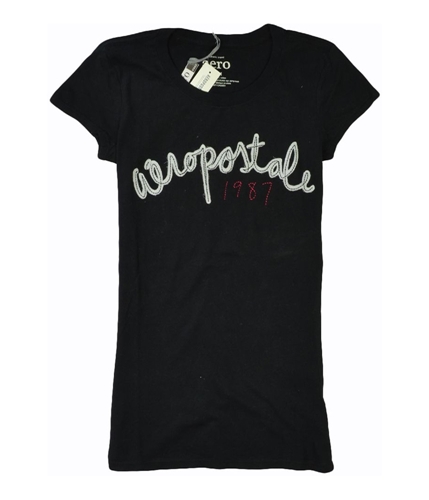 Aeropostale Womens 1987 Embroidered Graphic T-Shirt black M