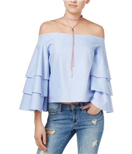 Endless Rose Womens Tiered Off the Shoulder Blouse blue S