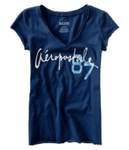 Aeropostale Womens 87 V-neck Graphic T-Shirt navyblue XS