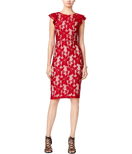 XOXO Womens Ruffle Sleeve Midi Dress cranberry L