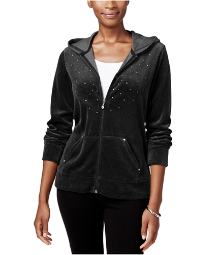 Karen Scott Womens Embellished Hoodie Sweatshirt deepblack PL