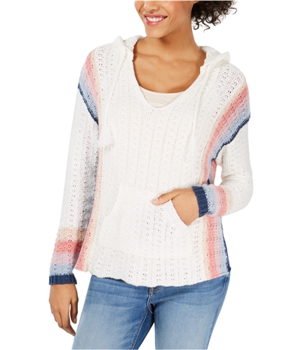 American Rag Womens Baja Stripe Hooded Sweater white L