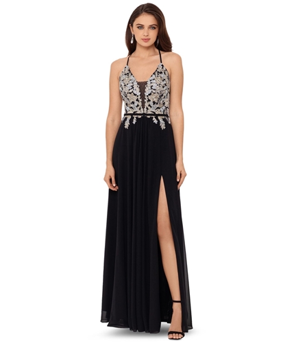 Betsy & Adam Womens Lace Up Gown Dress black 2