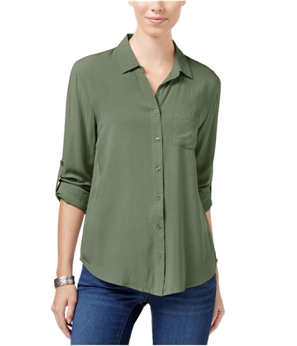 Confess Womens Roll Tab Button Up Shirt olive XL
