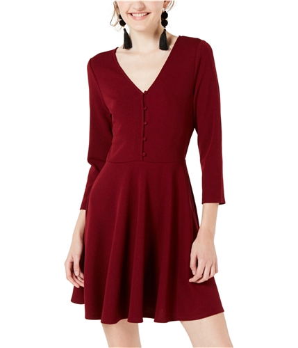 Planet Gold Womens Solid Fit & Flare Dress red XXS
