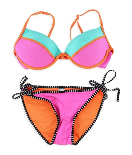 Hula Honey Womens Push Up Side Tie 2 Piece Bikini pinkor XL