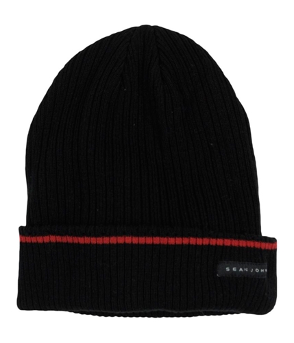 Sean John Mens Solid Single Stripe Brim Beanie Hat black One Size