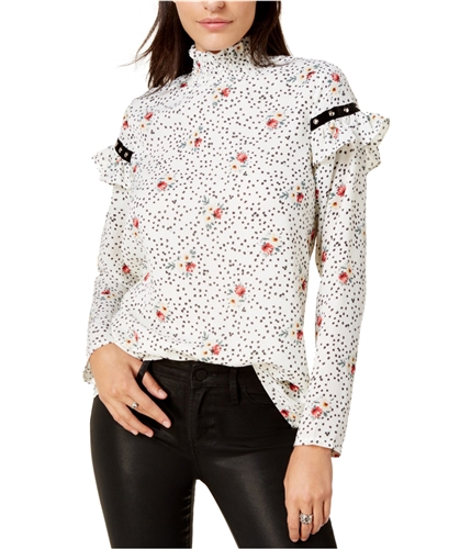 Glam Womens Studded Peasant Blouse whitemixedfloral XS