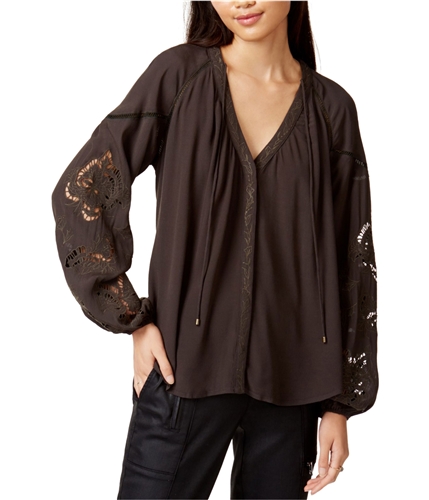 ASTR The Label Womens Laser Cut Button Down Blouse darkslate XS