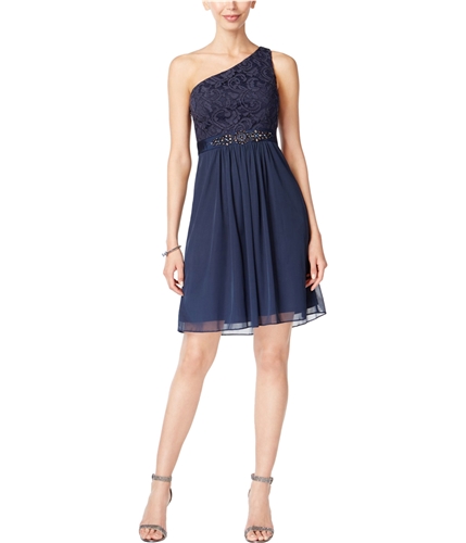 Adrianna Papell Womens One-shoulder Lace Sheath Dress midnight 2